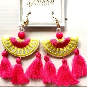 Earrings BOHO Tassels pink & yellow. pierced!!!
